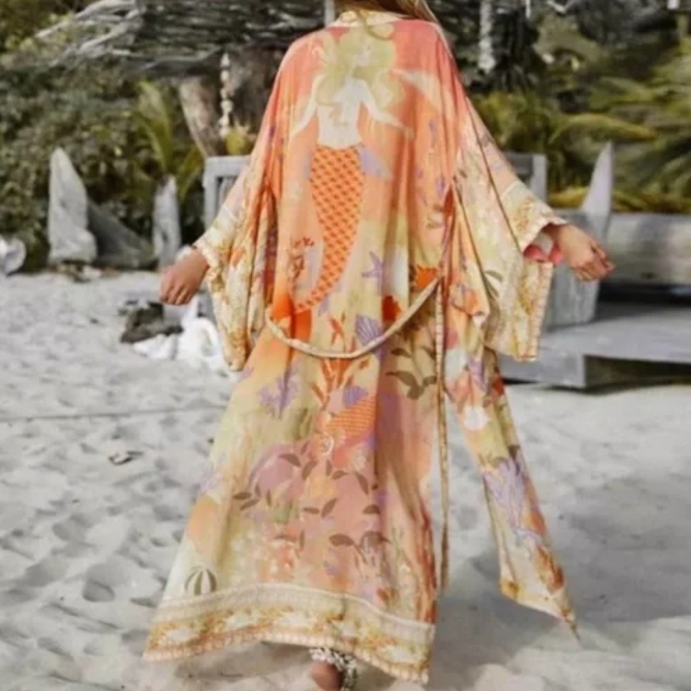 Boho Mermaid Print Kimono Cardigan Cover up Beach - Picture 2 of 5